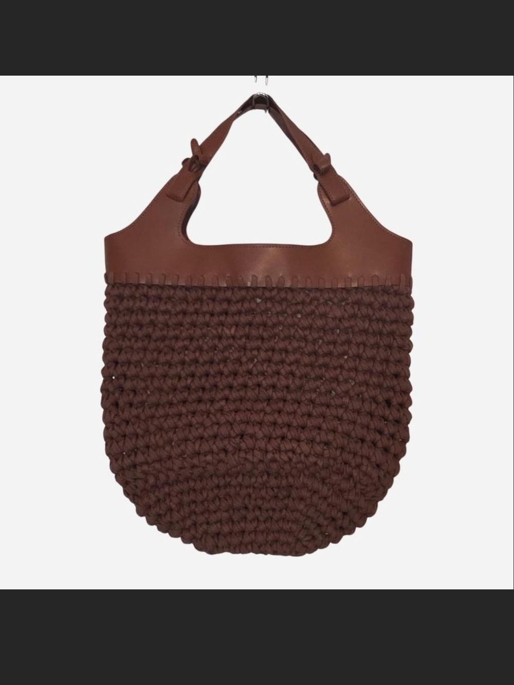 Free People Crochet Woven Leather-Trim Tote Bag in Brown